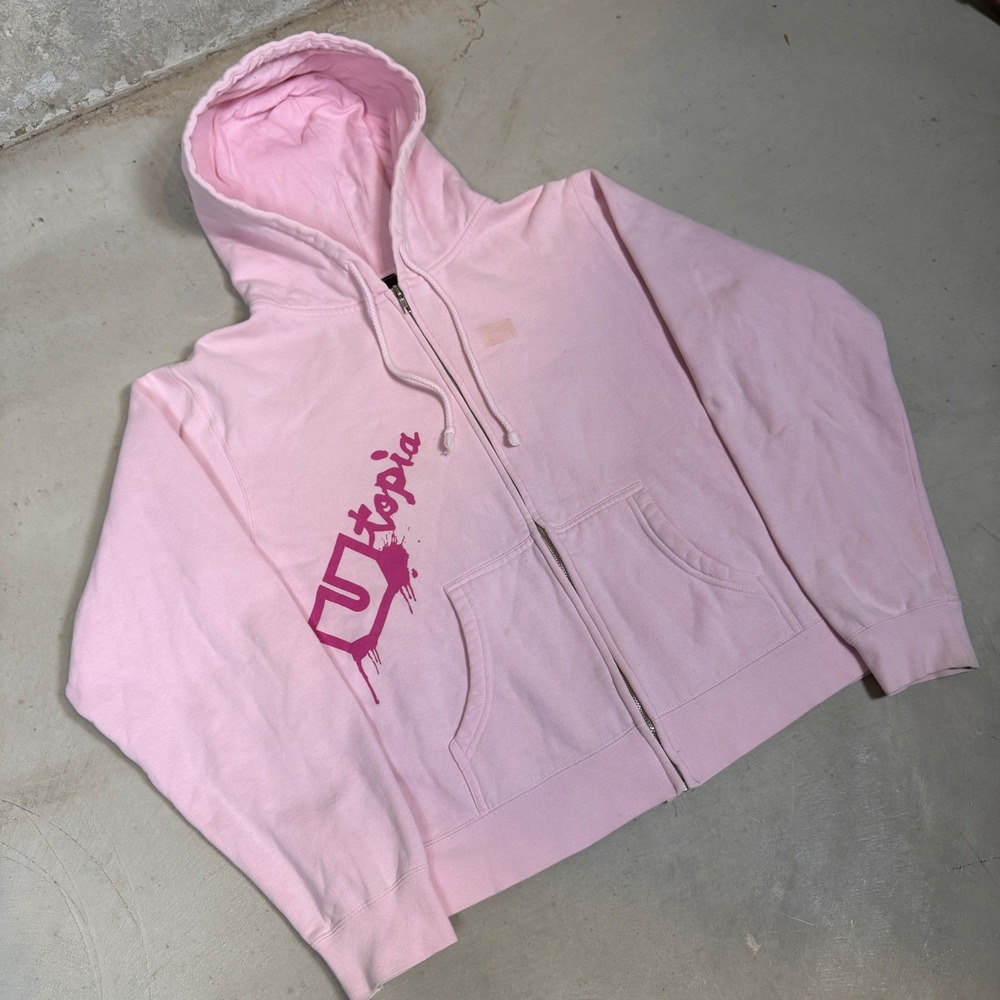 Utopia Optics Pink Zip Up Hoodie Graffiti Drip Logo Y2K Streetwear Women Large